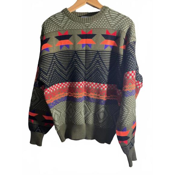 Cozy Vintage Wool Blend Sweater with Colorful Geometric Pattern Large - Picture 2 of 10